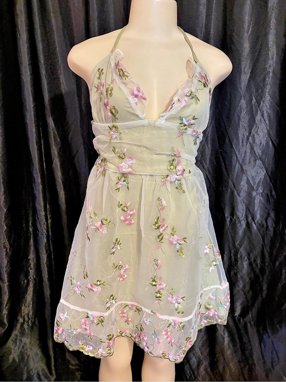 SHEIN Floral Mini Dress in Green & Pink Size XL